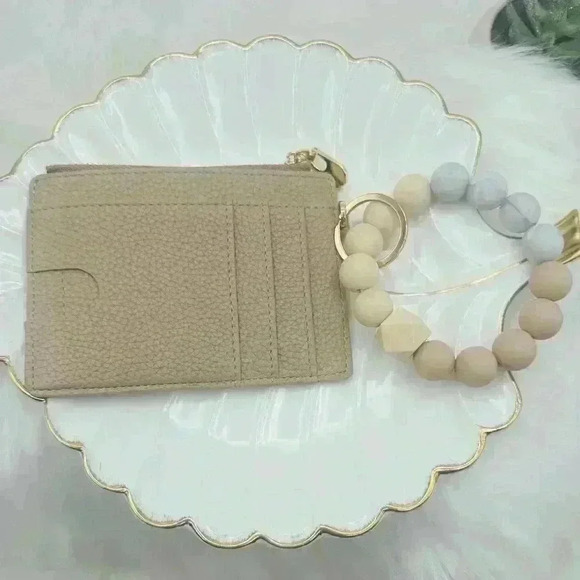 Khaki Card Keychain Wallet wristlet - Picture 1 of 6
